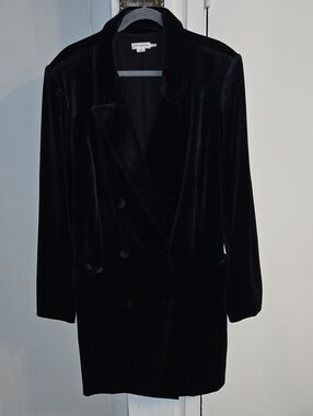 Good American Black Velvet Double-Breasted Mini Dress Or Long Jacket
